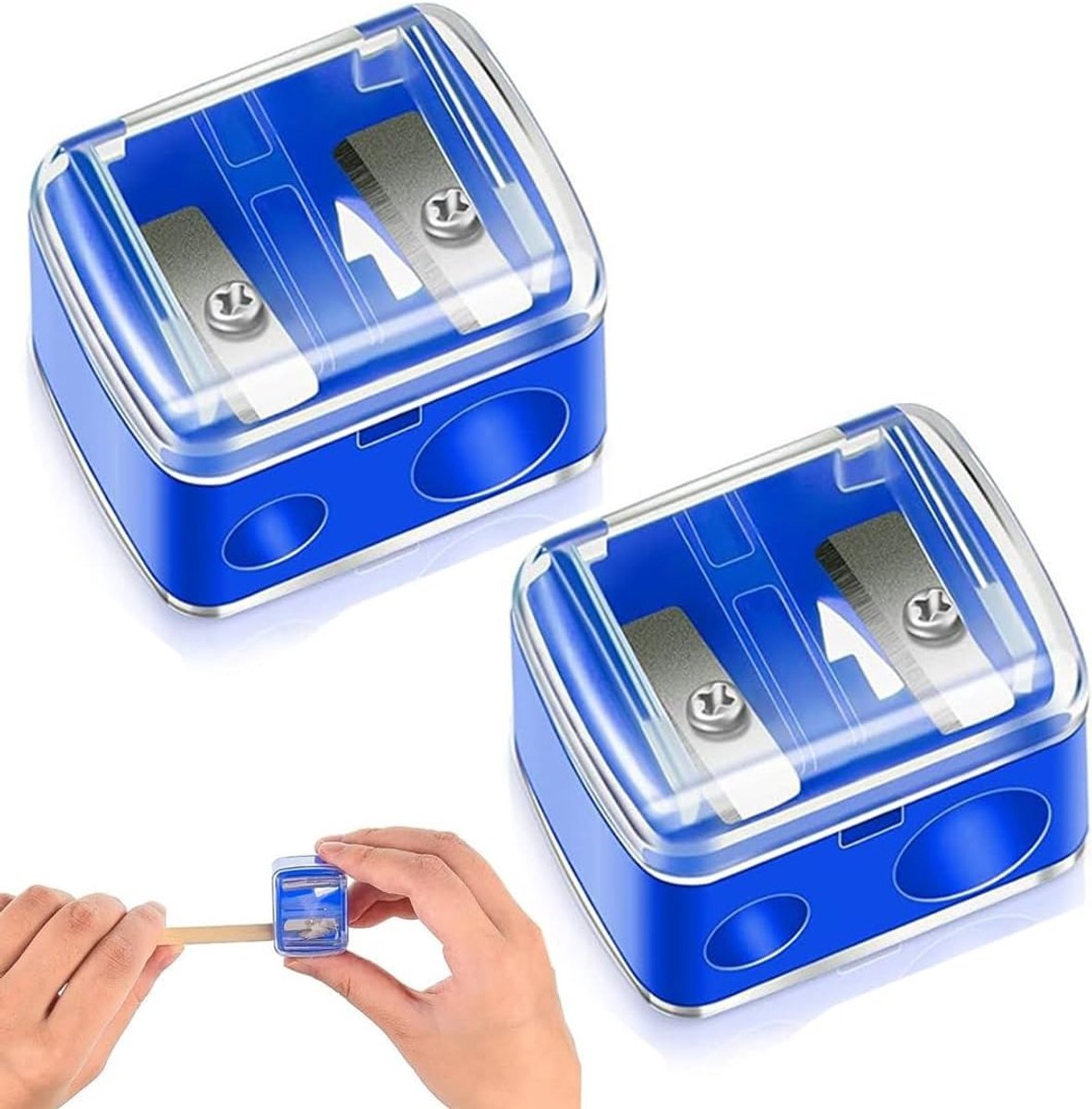 Make-up Slijper - Blauw - 3,5 x 3 x 2,4 cm - Dubbele Puntenslijper voor Cosmetische Stiften - Voor Onderweg