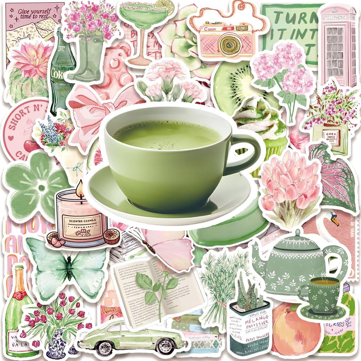 Vintage stickerset 50 modellen - waterdicht pvc - unieke esthetische ontwerpen - voor laptop en dagboek - ShopVlot