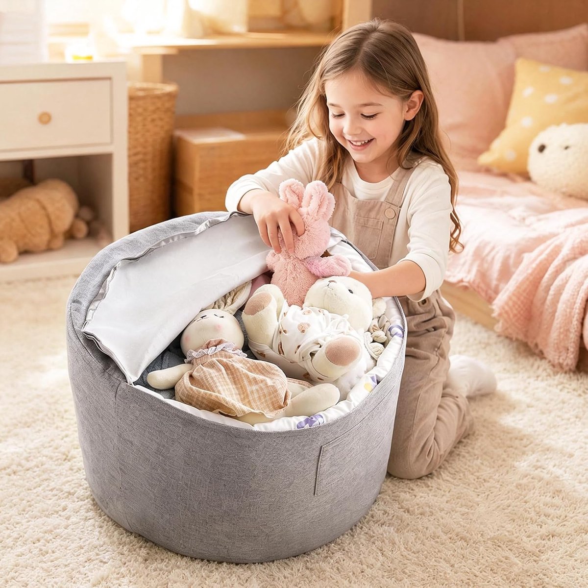 Bean Bag speelgoed-opbergtas - corduroy - met ritssluiting - knuffeldier opslag en zitzak - ShopVlot