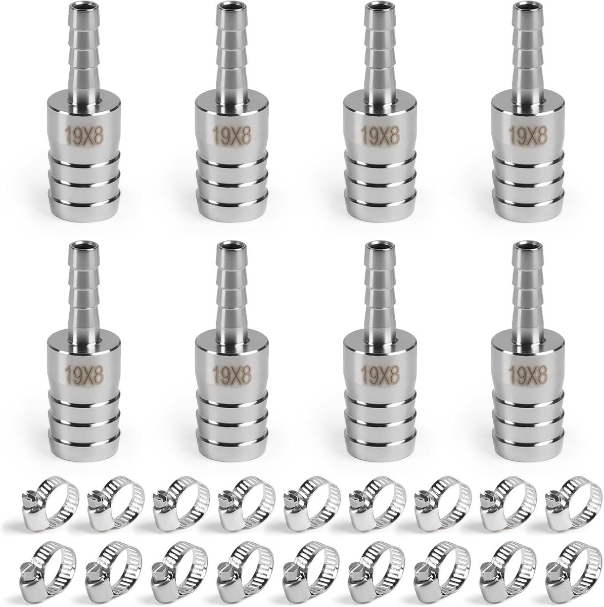 Hose Adapter 19 mm naar 8 mm - RVS 304 - Slangklemmen inbegrepen - Voor effectieve aansluiting - ShopVlot