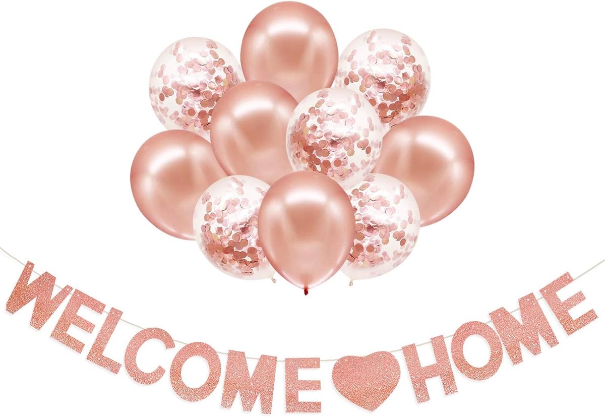 Welkom Thuis Decoratie Set - Roze Gouden Banner en Ballonnen - Perfect voor Huiswarming of Feest - ShopVlot