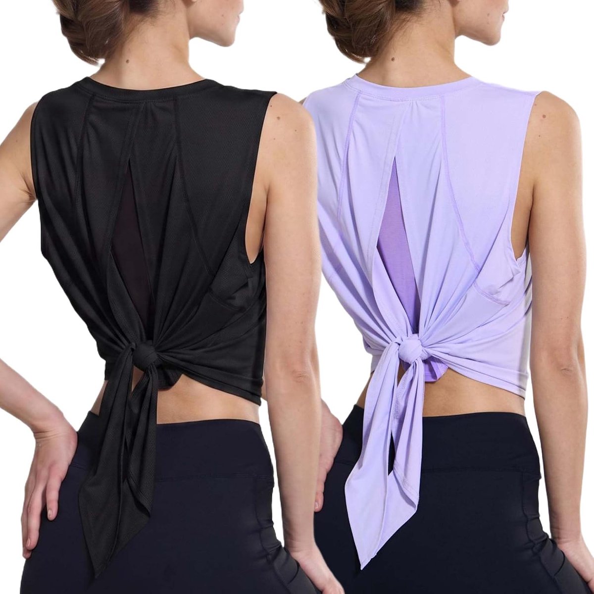 Sporttanktop dames 2-pack - sneldrogend mesh - vlinder rug en strik - ideaal voor yoga en fitness - ShopVlot