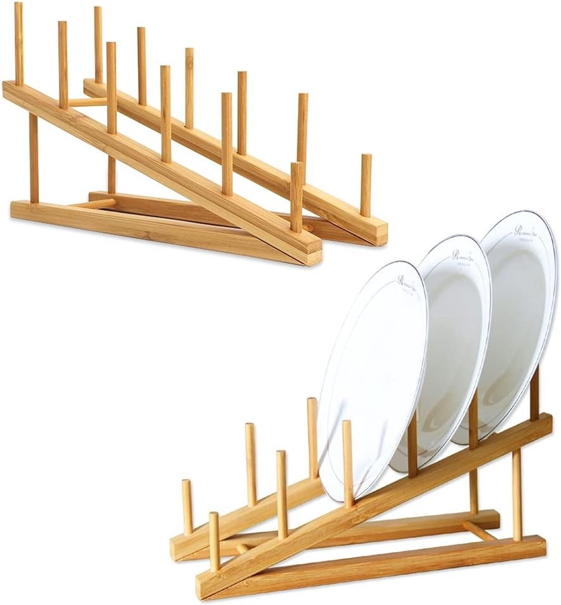 Houten Afdruiprek - Natuur - Compact - Bamboe Keukenkast Organizer - Voor Borden en Kopjes