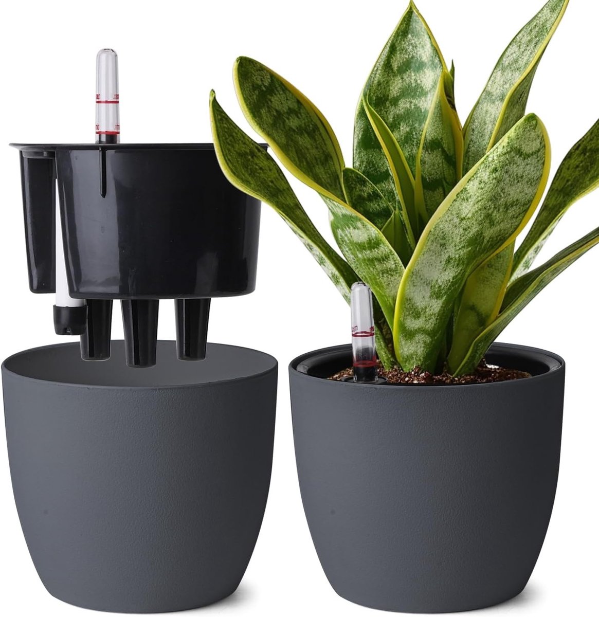 Zelfbewaterende Bloempotten - Grijs - 21 cm - Duurzaam PP-Materiaal - Voor Kamerplanten