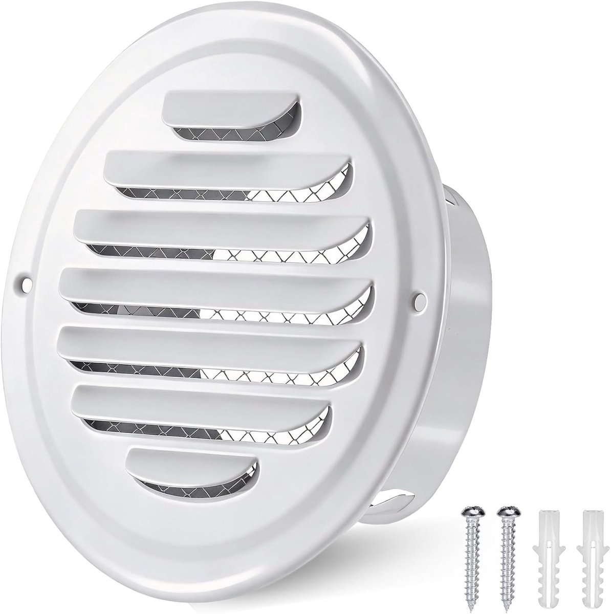 Ventilatierooster 100mm - Ronde witte roestvrijstalen uitvoering - Met vliegenraam - Geschikt voor afzuigsystemen - ShopVlot