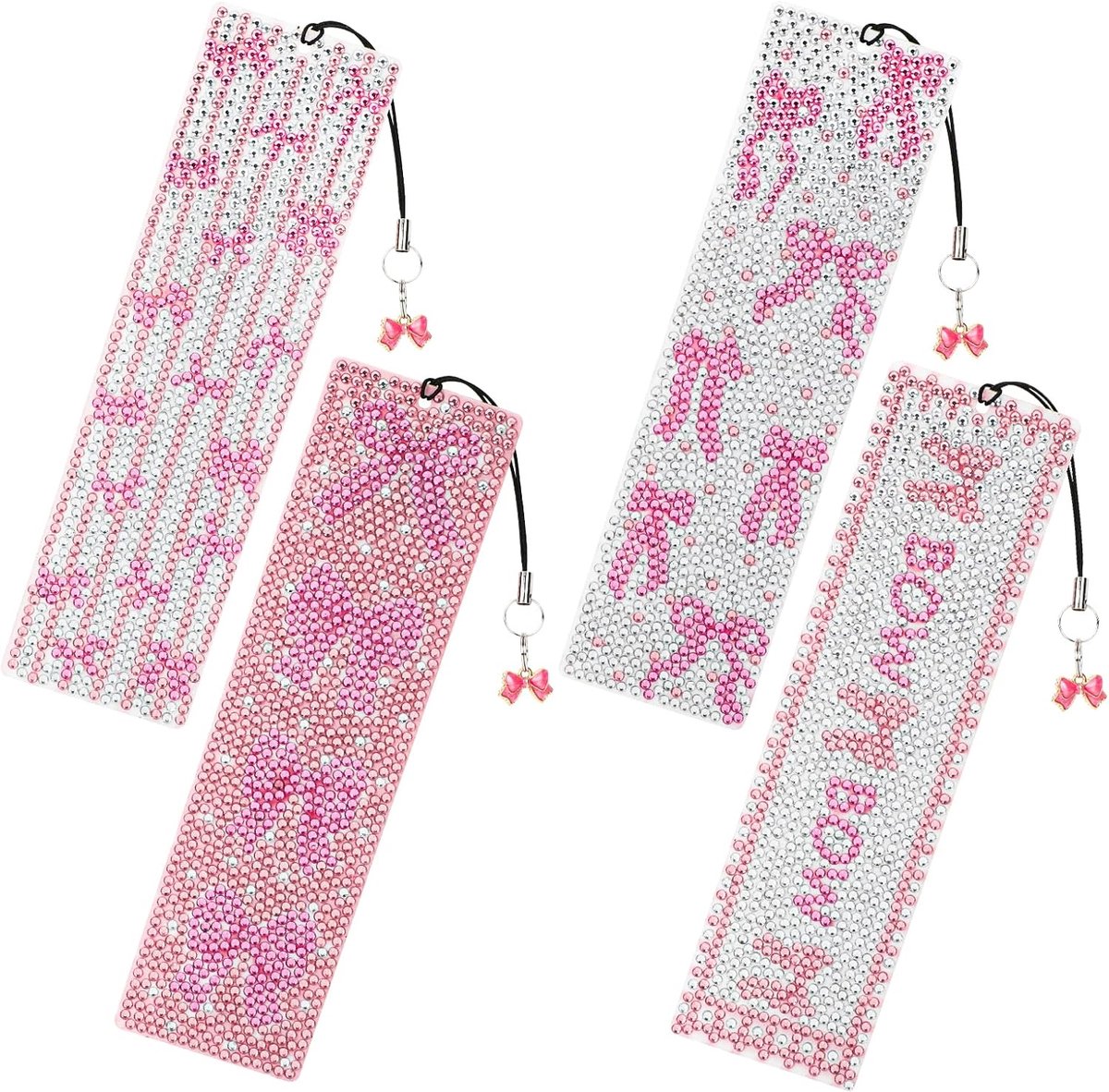 Boekenlegger set - 4 stuks roze diamantkunst - 5D vlinderstrik - DIY rinkelsteentjes voor kunstprojecten - ShopVlot