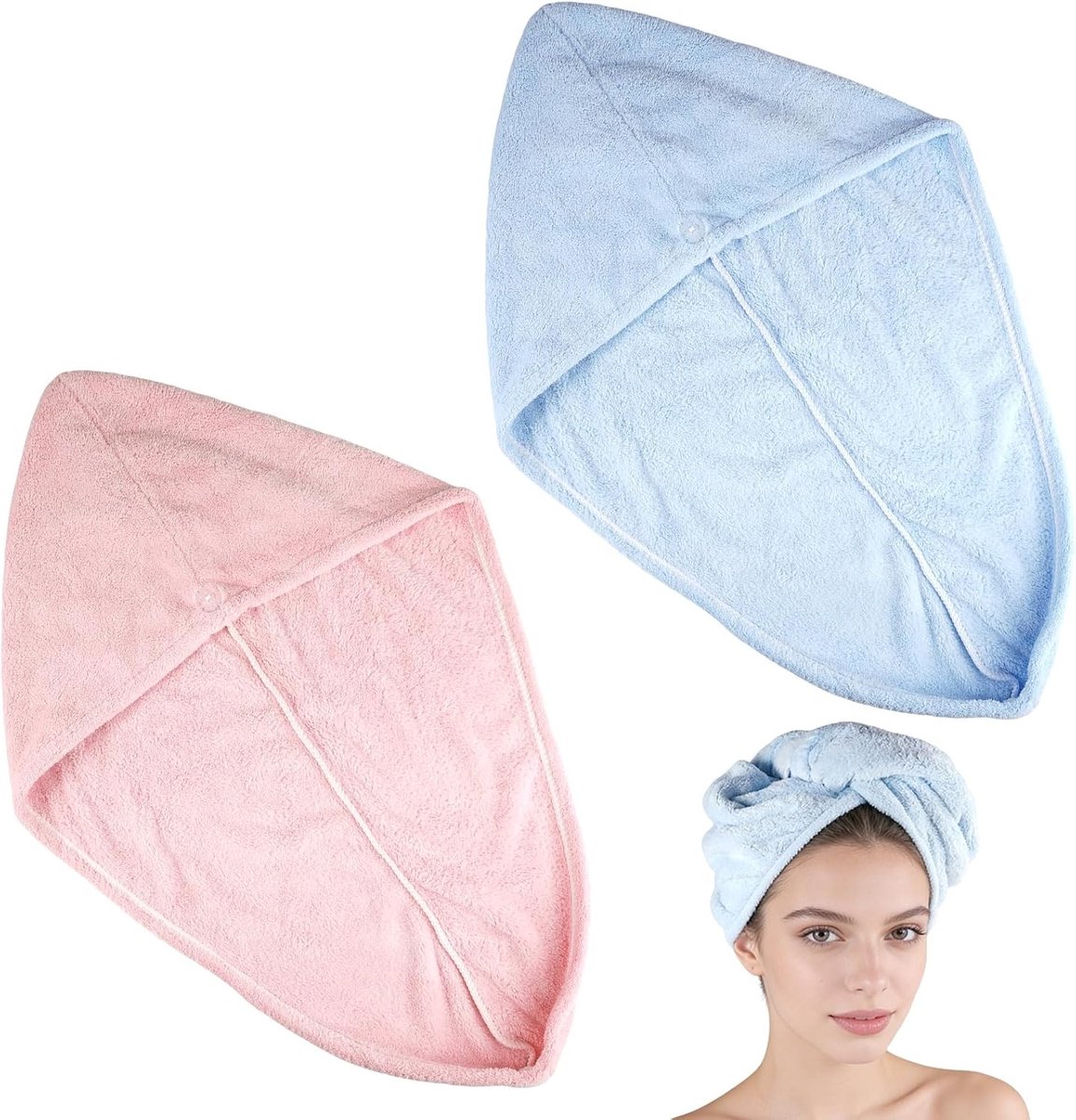 Microvezel Haarhanddoek - Roze/Blauw - 65 x 25 cm - Superabsorberend en Sneldrogend - Voor Lang, Kort, Krullend en Steil Haar