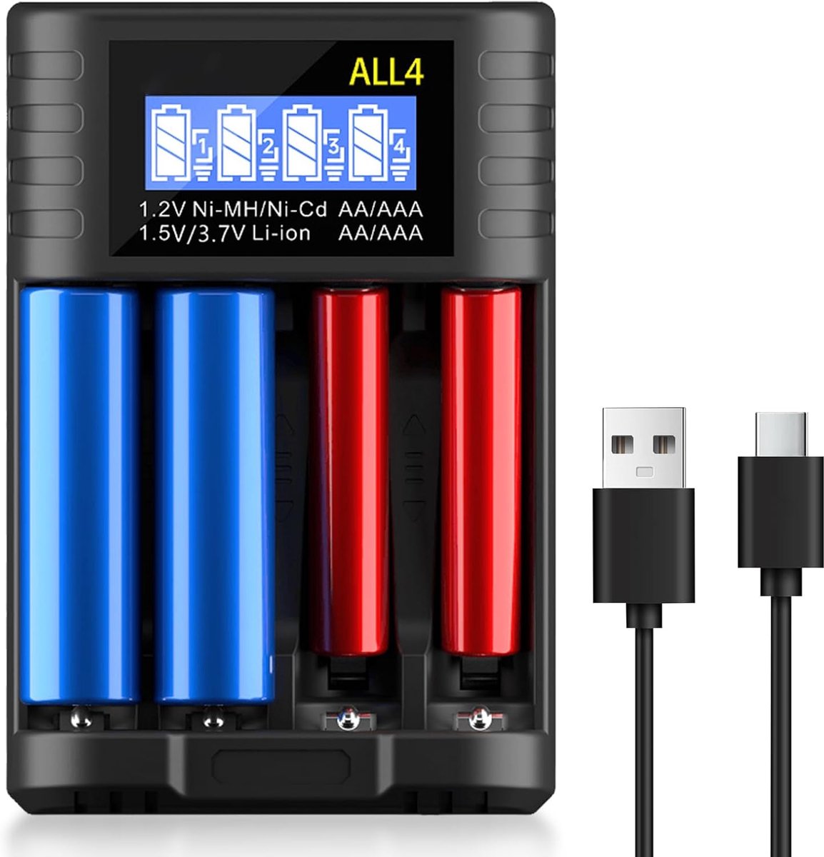 18650 oplader 4-voudig - universele batterijoplader - LED-display - snel opladen van verschillende batterijtypes - ShopVlot