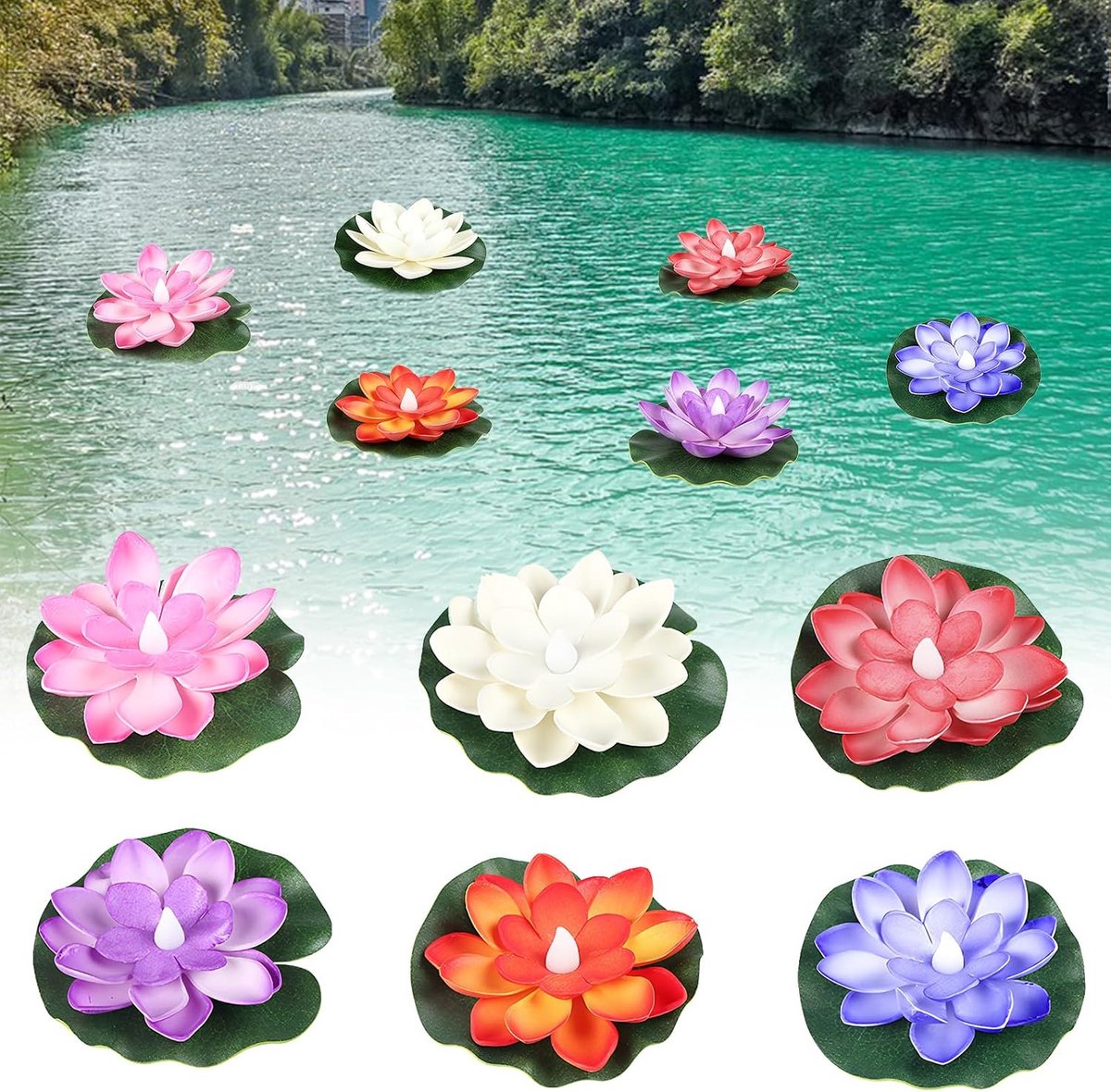 LED lotus verlichting set van 6 - waterdichte bloemen - warm witte nachtlampjes - sfeervolle ambiance voor tuin - ShopVlot
