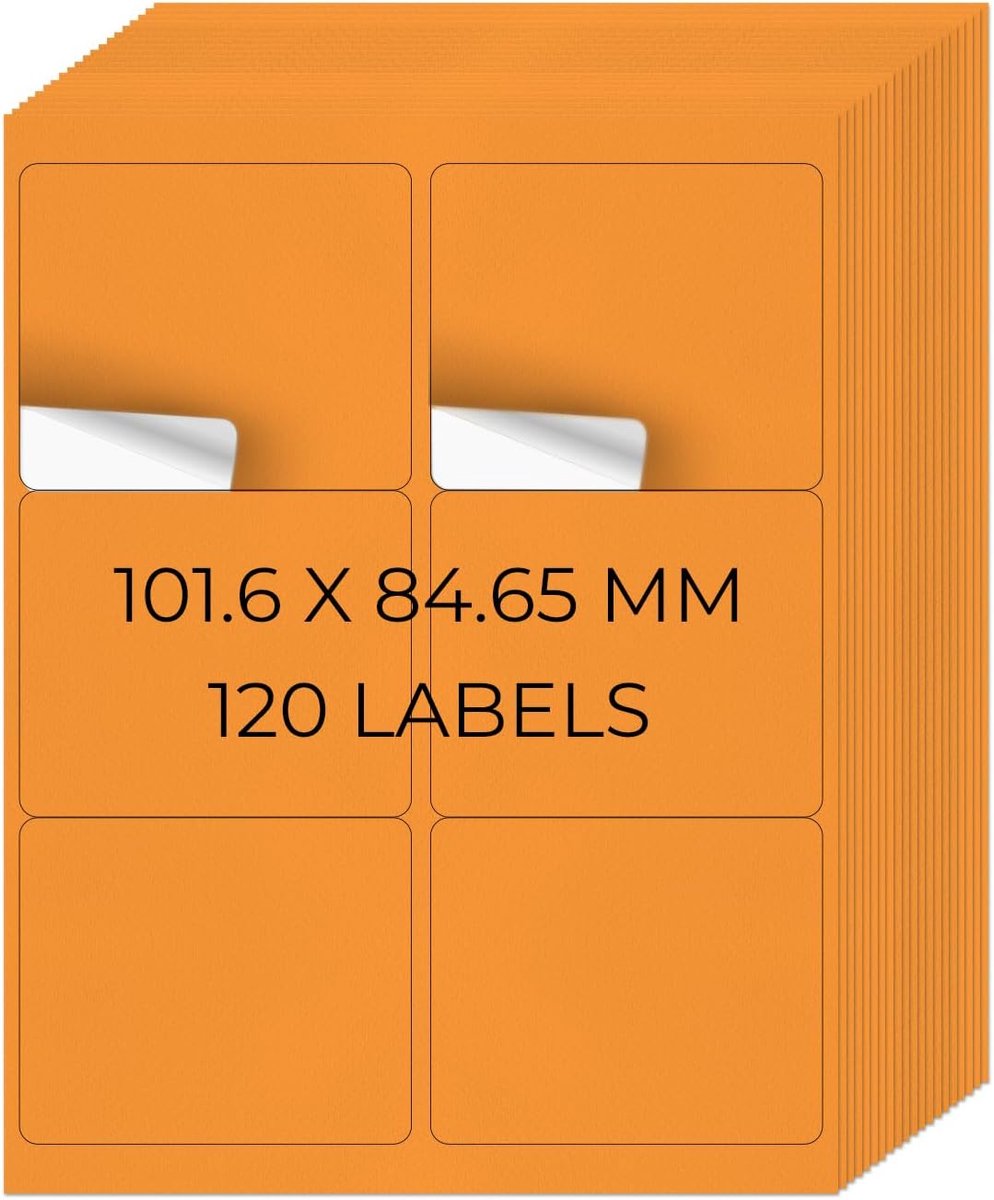 Verzendlabels printbaar 101.6 x 84.7 mm - neon oranje zelfklevend vinyl - makkelijk te verwijderen - ShopVlot