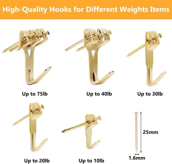 130 pieces for hanging pictures, hooks for hanging pictures, for easy hanging of pictures with nails, wall picture - ShopVlot — afbeelding 5