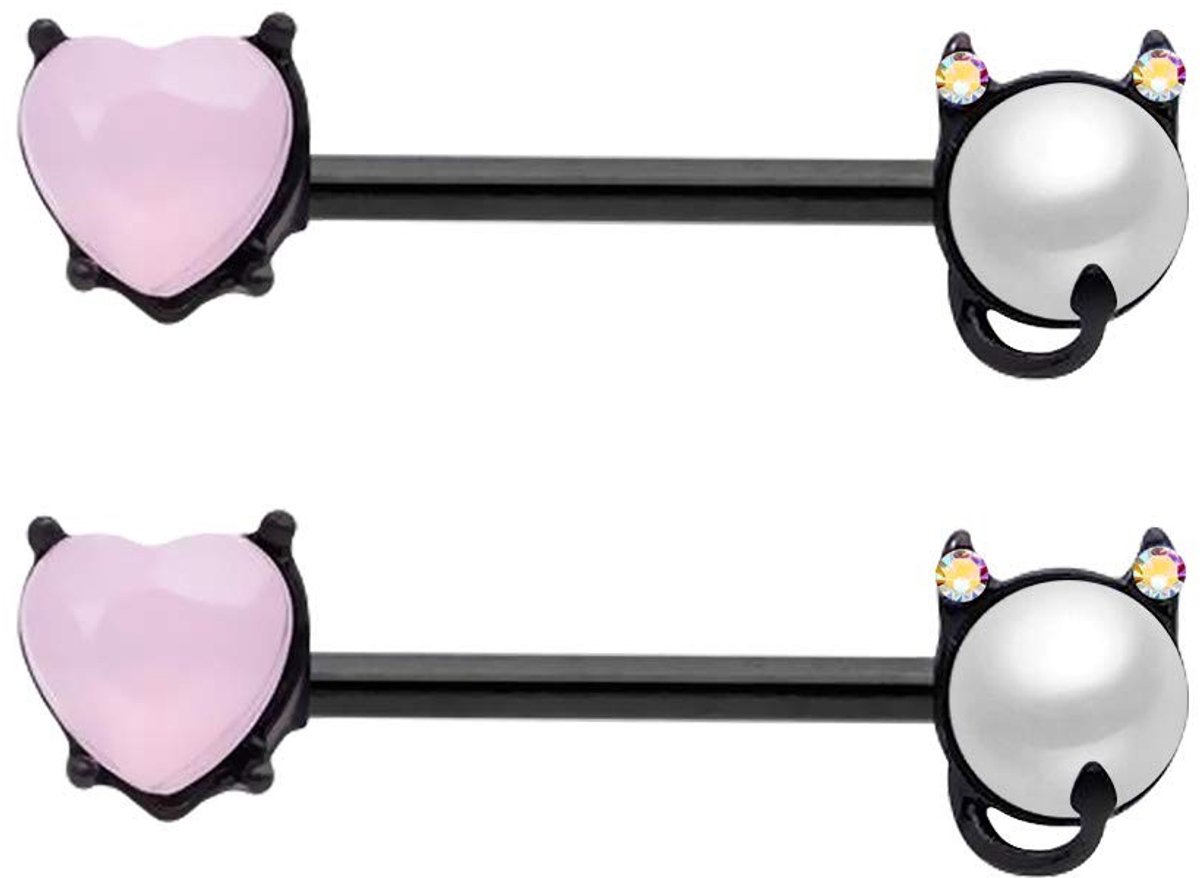 Solidchoice - 2 Stuks Nipple Barbells met Roze Gem en Parels