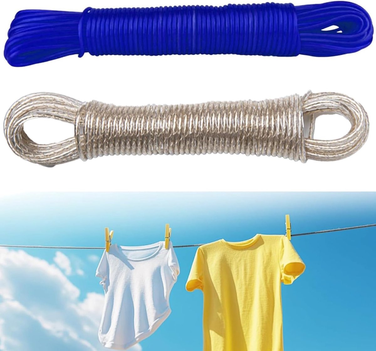 20 meter waslijn, met kunststof gecoate stalen metalen kern, waslijn om buiten op te hangen, robuuste outdoor-waslijn - ShopVlot