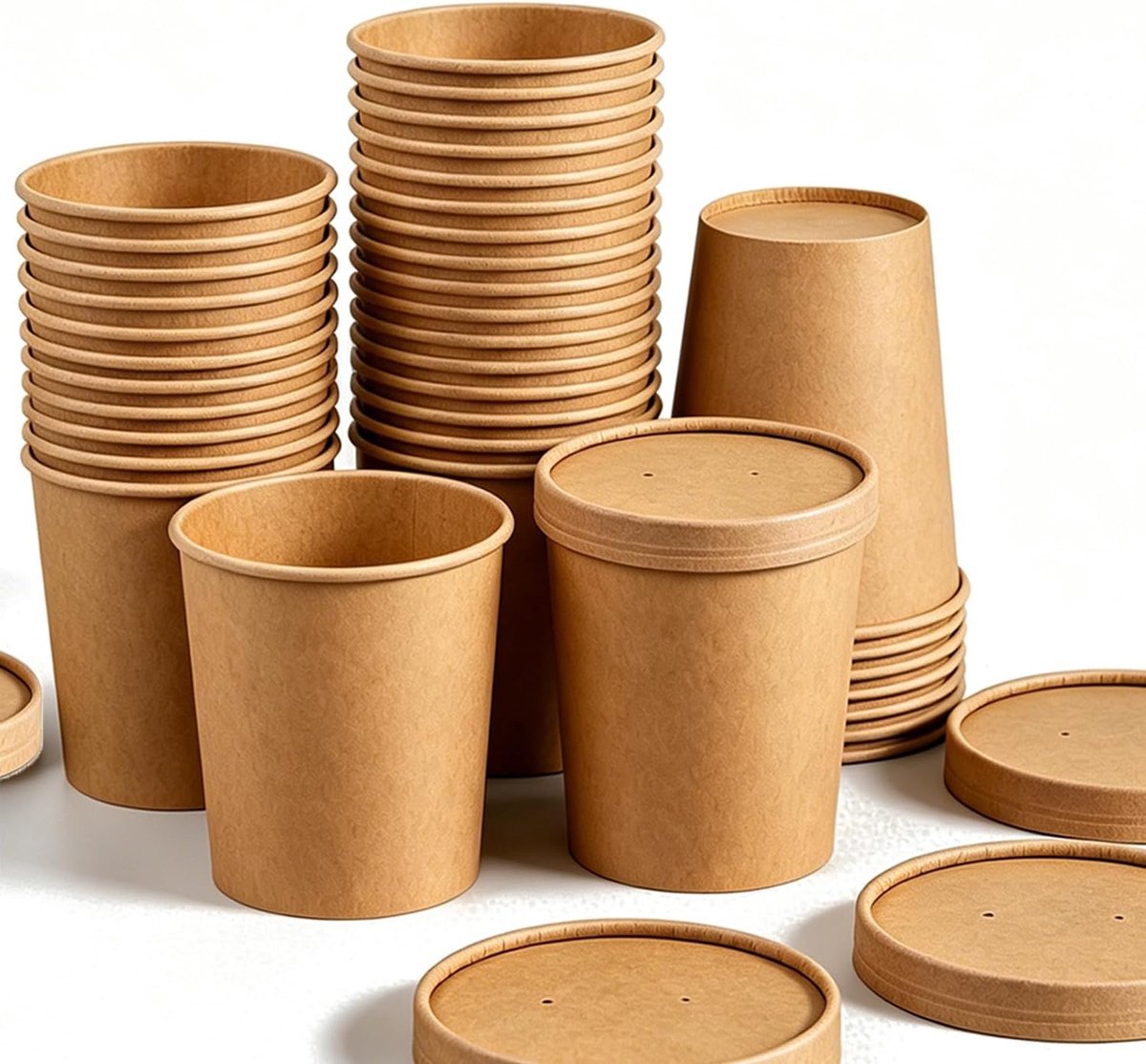 50 Pack 460 ml Kraft Soepcontainers met deksels, afhaalmaaltijden, wegwerpkommen voor warme en koude gerechten - ShopVlot