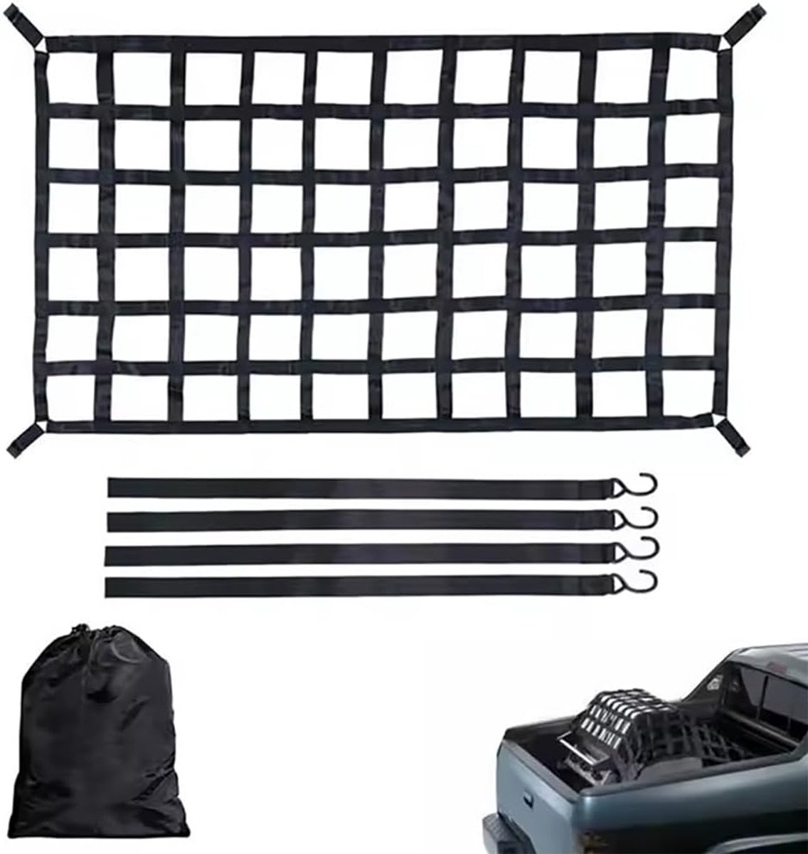 NEWFUN Car Luggage Net 106 x 127 cm Car Luggage Net Cargo Security Net Trailer Cargo Net with Storage Bag Adjustable - ShopVlot