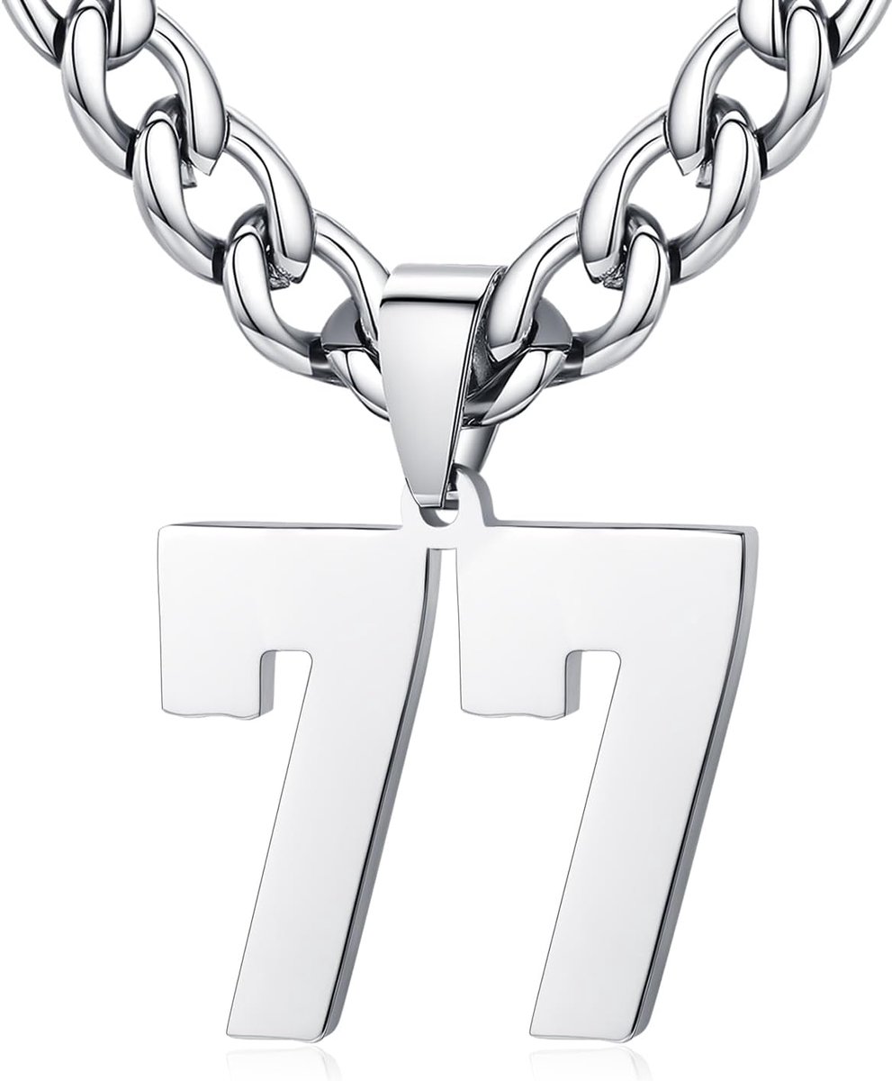 Mens Ladies Stainless Steel 0-99 Number Pendant Lucky Number Jersey Number Athlete Necklace Personalized with 6mm Wide - ShopVlot