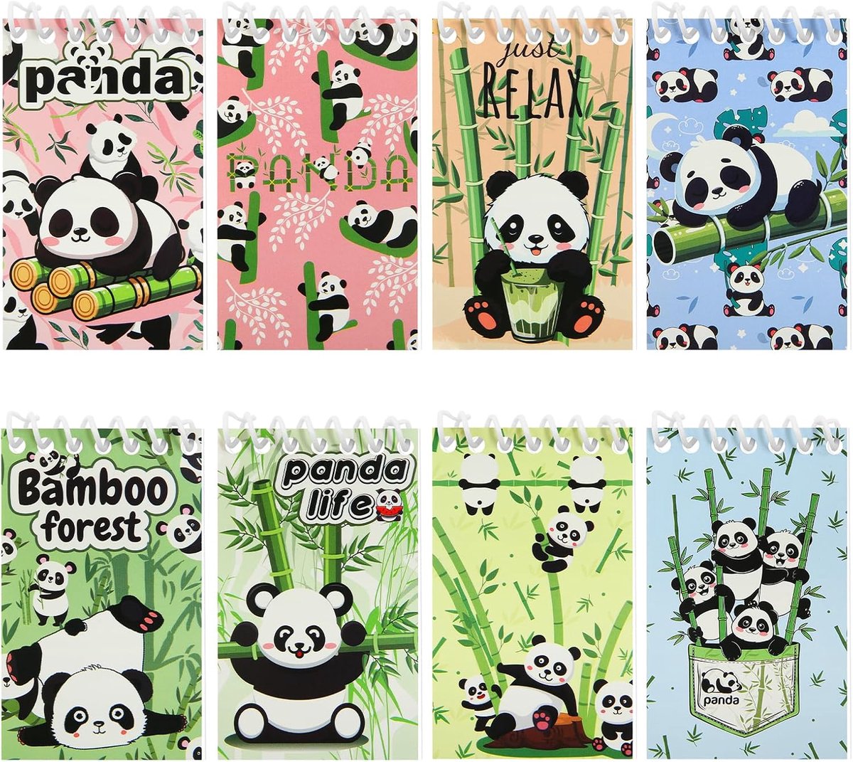 Boerni 8Pcs Cute Panda Mini NotePads Kawaii Cartoon Spiral Pocket Notebook Animal Memo Notebooks Birthday Teacher - ShopVlot