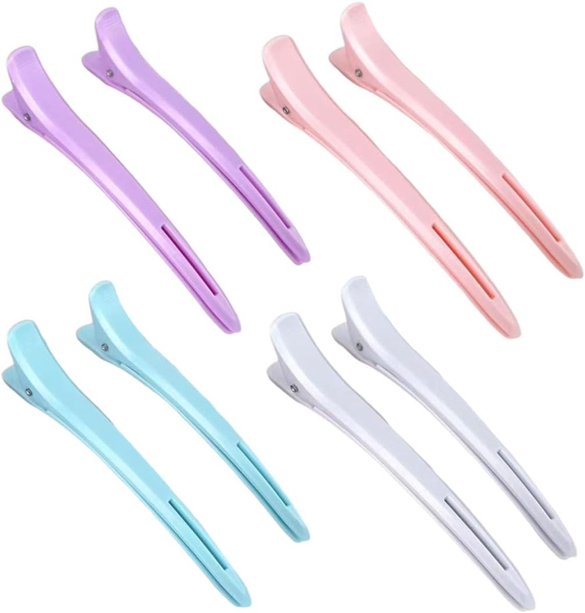 8 stuks haarspelden voor dames, eendensnavel, met siliconen band, 11,5 cm, roze + blauw + wit + paars - ShopVlot