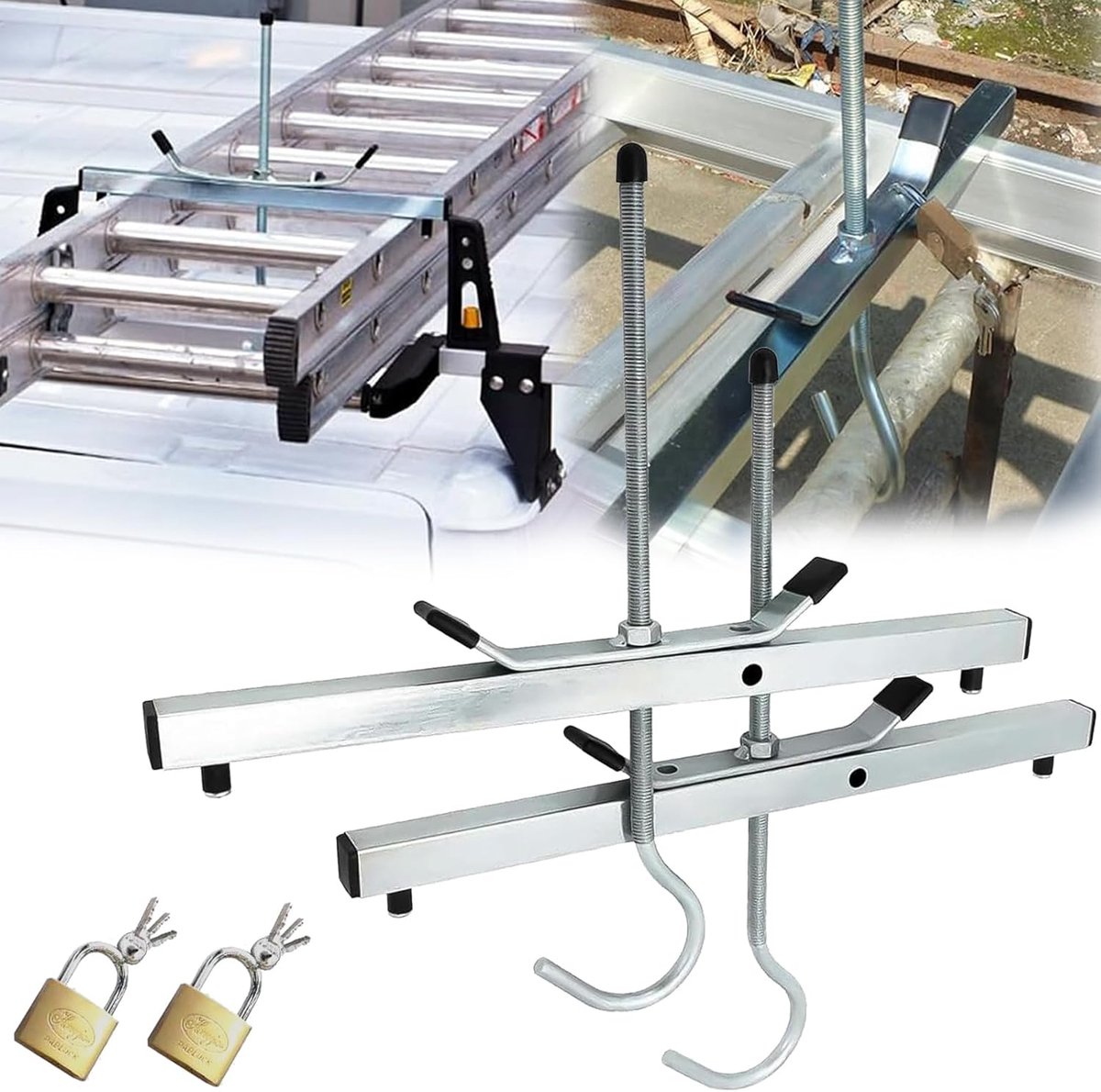 Ladder Clips, 2 Pieces, Ceiling Clips, Ladder, Safety Pannier Rack, Safety Lock, Ladder, Steel, Hooks, 2 Locks, 2 - ShopVlot