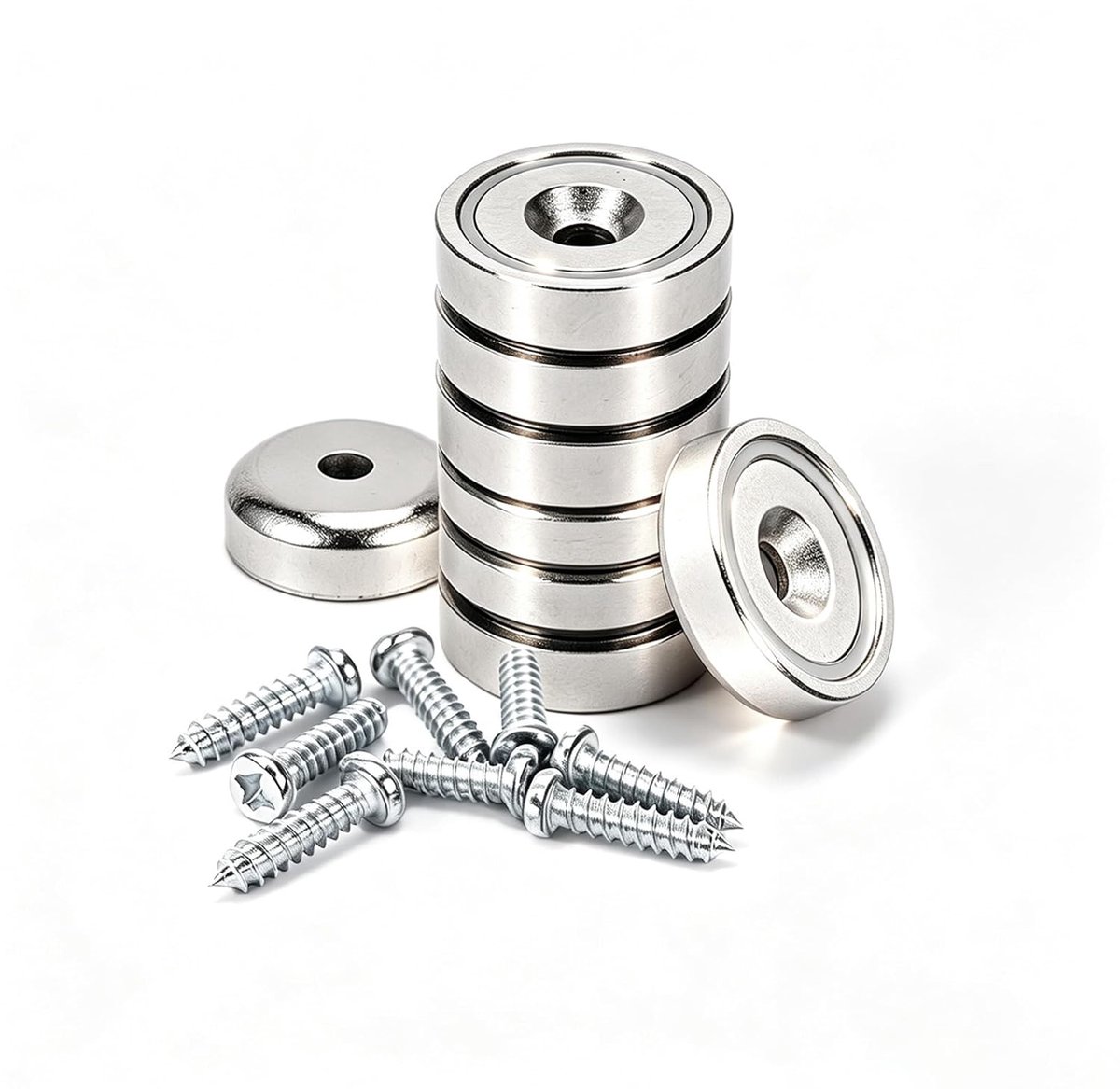 Pack of 8 Magnets Strong with Hole, Neodymium Pot Magnets, Round for Screw-On, Countersunk Magnet with Screws for - ShopVlot