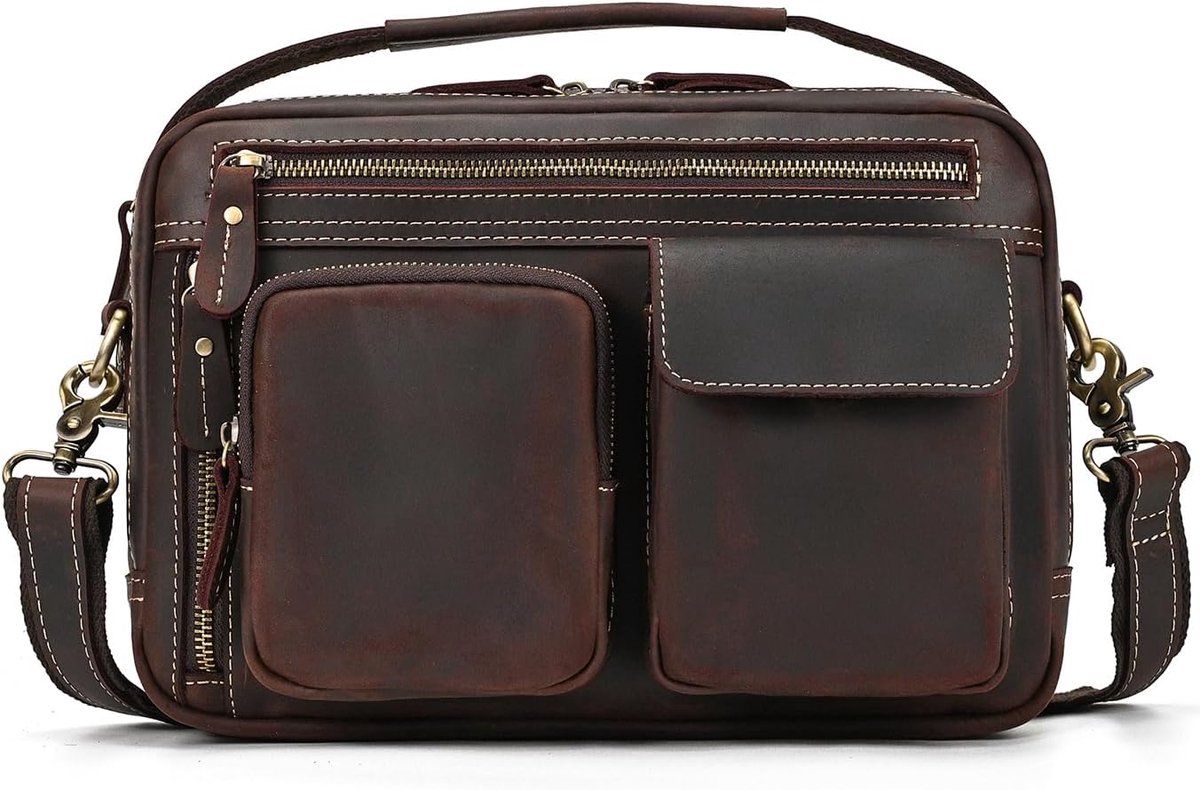 LUUFAN Men's Shoulder Bags, Genuine Leather, Travel Shoulder Bag, Messenger Bag, Multiple Pockets, Crossbody Handbag - ShopVlot