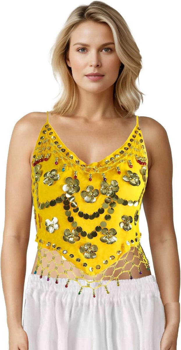 Belly Dance Top voor Vrouwen met Pailletten en Klokken - Elegante Plum Patroon Danskostuum voor Feestjes en Optredens