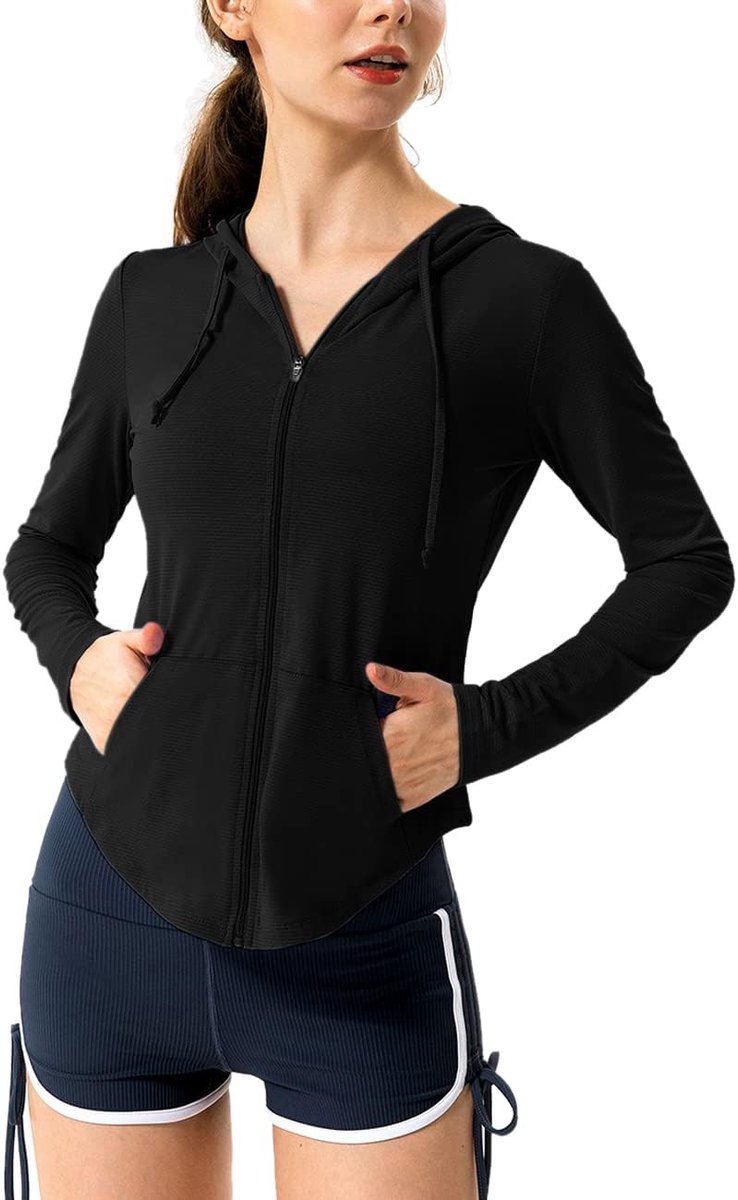 Lange Mouw UPF 50+ Zonwerende Jas met Capuchon en Zakken Yoga Full Zip Athletic