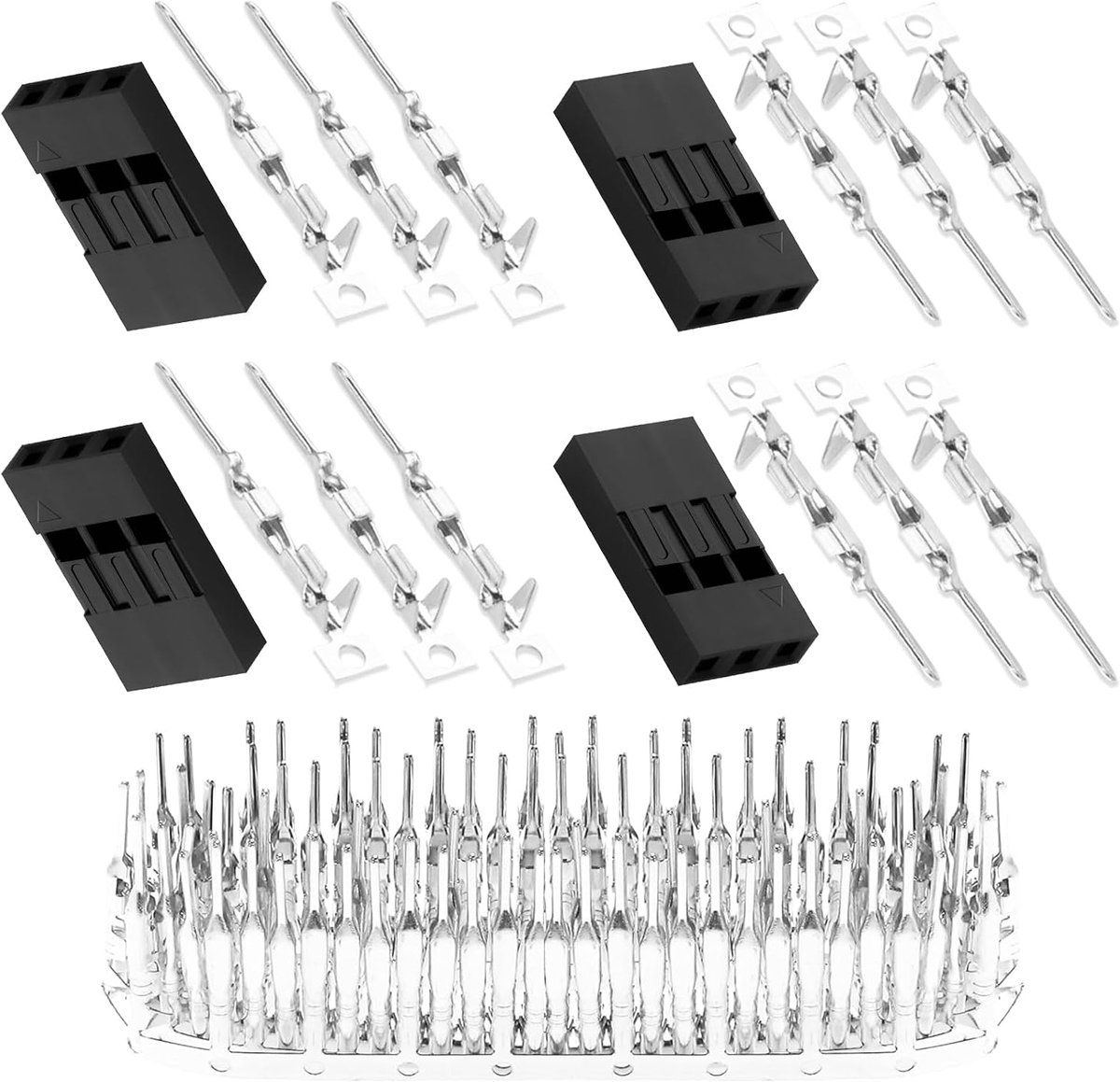 50 Sets for DuPont 2.54 mm Pitch 3-Pin Male Adapter Cable Connector Accessories. 200 Pieces 2.54 mm Pitch 3-Pin Adapter Connector Male Housing Socket Terminal, Crimp Pins Kit.