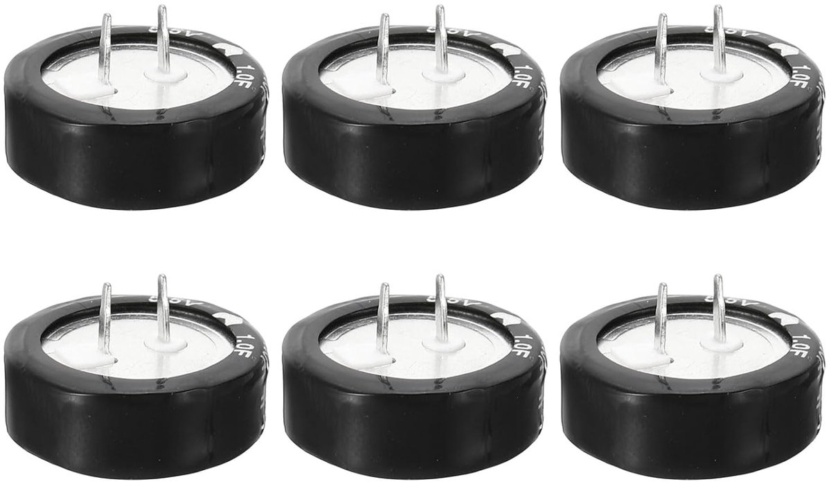 6 stuks condensatoren Super 5,5 V, 1F condensator knop C-vorm hoog vermogen lage weerstand hoge consistentie voor AC-motor display display, zwart