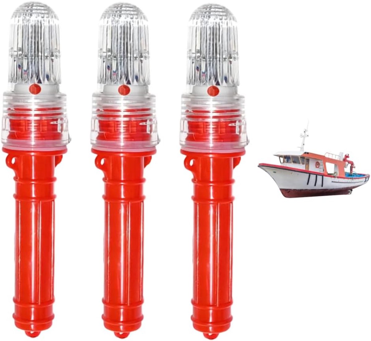 Set van 3 noodlichten voor boten, LED-noodlamp met hoge waterdichtheid voor boten, waterdichte marine-noodraketten, waarschuwingsverlichting voor navigatie in de buitenlucht