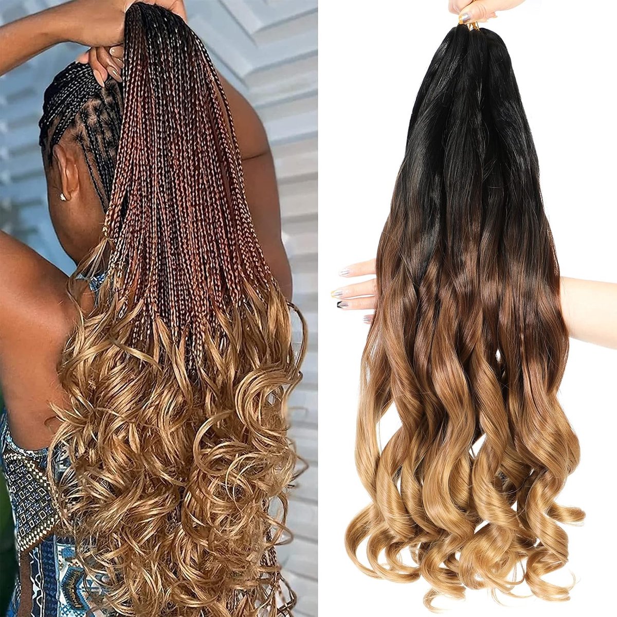 24 Inch French Curl Braiding Hair 8 Pack Loose Wavy Spiral Curl Braids Crochet Hair Deep Wave Synthetic Extensions Pre Stretched Curly Braiding Hair (1B/30/27#, 24inch 8 packs)