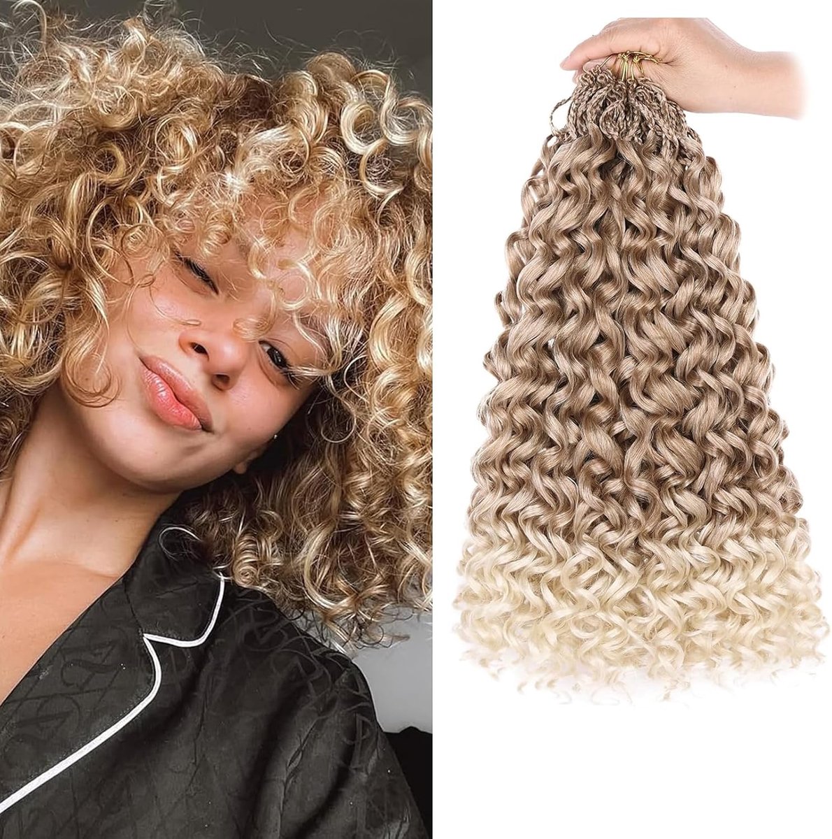 Curl Crochet Hair 35,6 cm 8 Packs Pre looped Ocean Wave Crochet Hair Deep Twist Crochet Synthetic Braiding Hair voor vrouwen (27/613, 35,6 cm)
