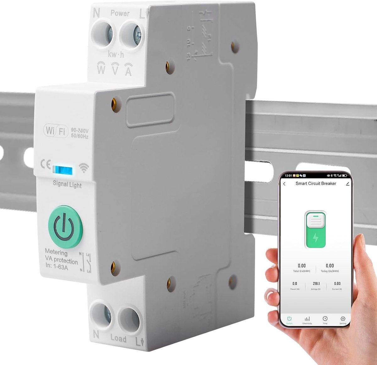 Life wifi-DIN-rail schakelaar, wifi, 1P DIN-rail voor Smart Home, draadloze afstandsbediening, schakelaar, timer, timer, spraakbesturing