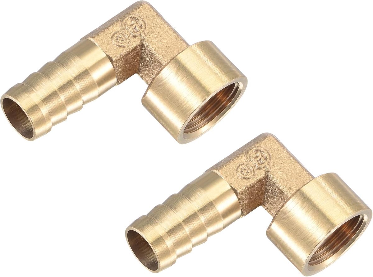 METERXITY 2 Pack Messing Slang Barb Fittings - 90 Graden Elleboog Messing 12mm Weerhaak Connector Van toepassing op Water Brandstof (G3/8 Vrouwelijke Pijp)
