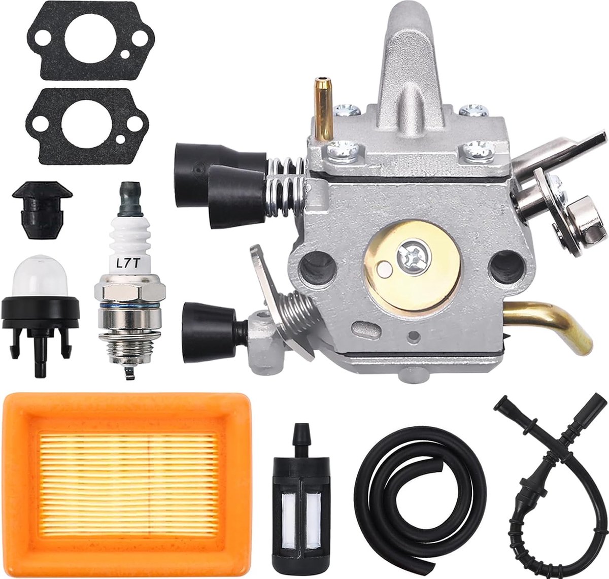 Carburateur voor STIHL FS120 FS200 FS250 FS300 FS350 Grastrimmer, JRISBO Bosmaaier Onderdelen FS 250 Carburateurset 10-in-1 med Luchtfilter Benzinefilter Benzineslang Bougie