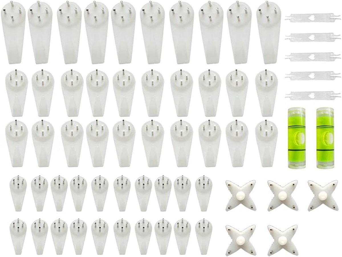 62 stuks Foto Haken, Creatieve multifunctionele onzichtbare fotohaakjes, foto hangers haken, geen sporen van kunststof voor het ophangen van fotolijsten(wit)