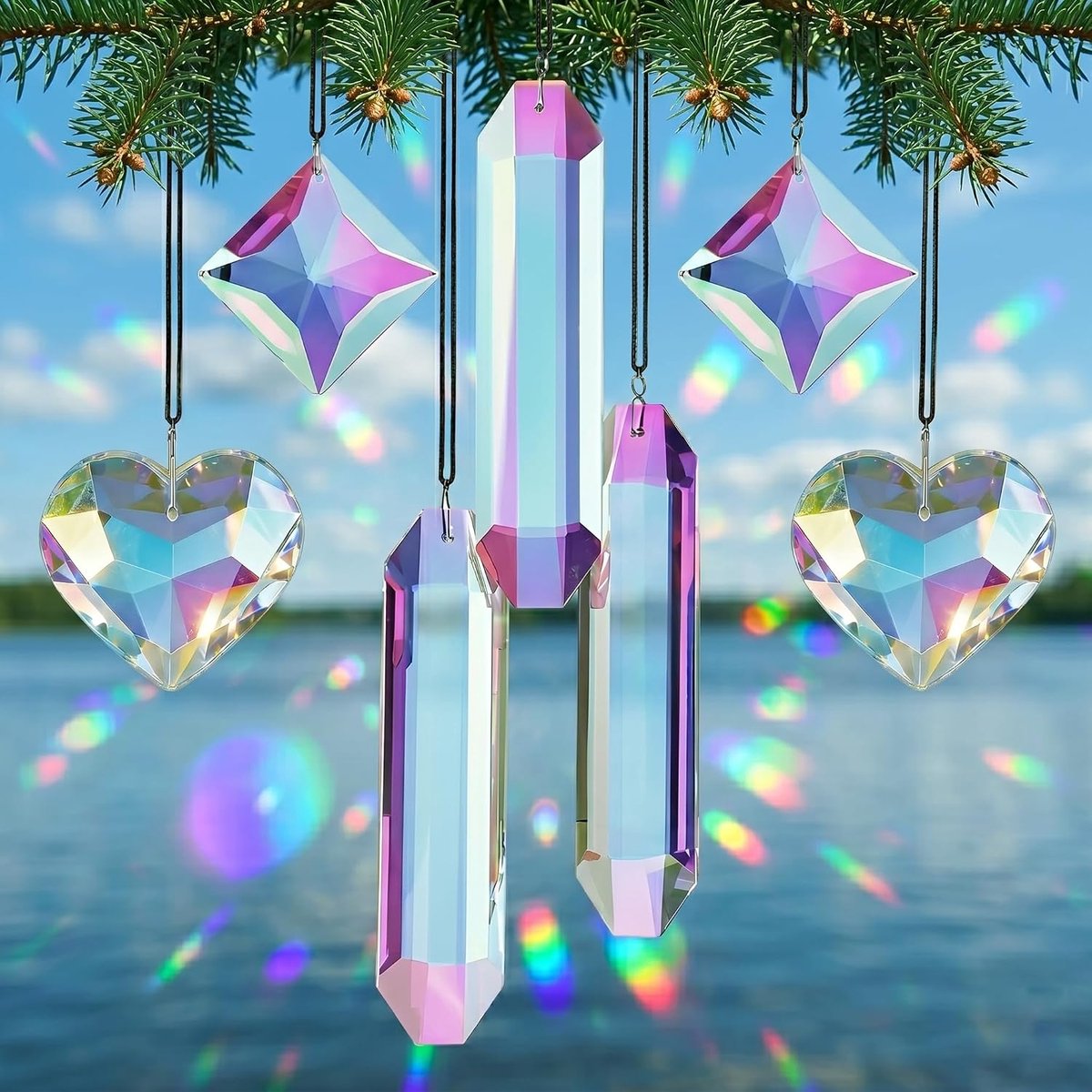 Zonnevangers kristal, kristallen om op te hangen, kleurrijke kristallen voor suncatcher, prisma zonnevanger, ophangkoord voor ramen, tuin, kroonluchter, hanger, bruiloftsdecoratie