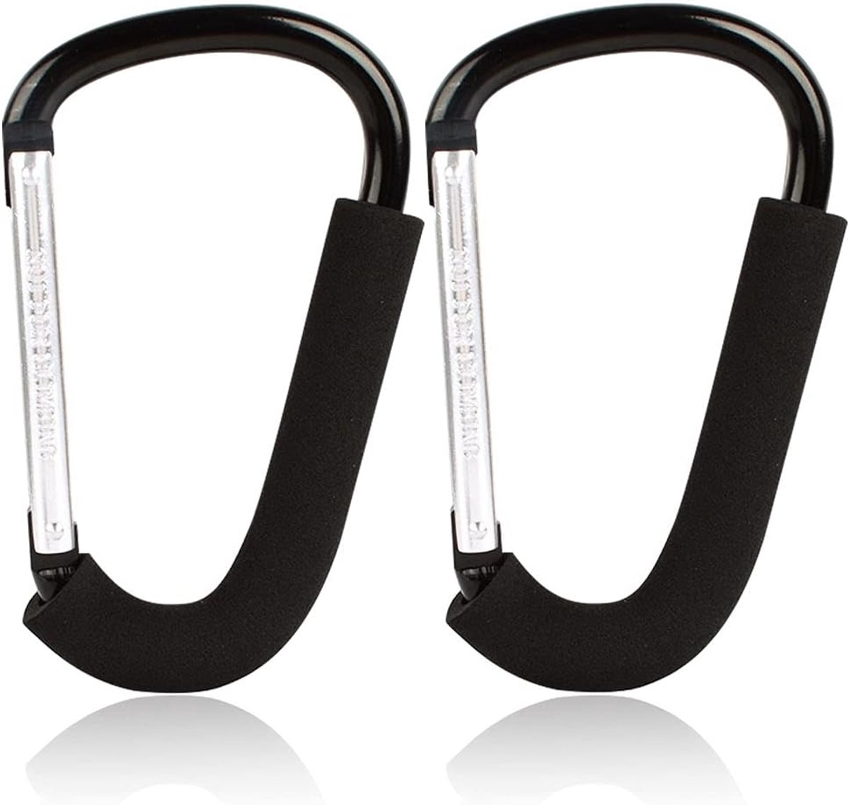Aluminium karabiners 6,3" x 3,9" - 2 stuks met schuimhandvat - Ideaal voor buggy of winkelwagentje - ShopVlot