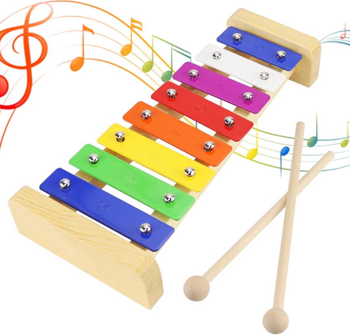 klokkenspel houten muziekinstrumenten voor kinderen vanaf 1 jaar, houten speelgoed, baby met 2 moppen, kleurrijk muziekspeelgoed, houten instrumenten, kinderinstrumenten, volwassenen,