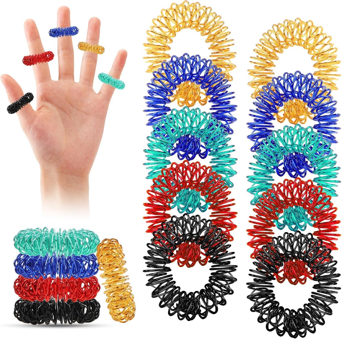 Acupressuurringen, 10 stuks, 2026 nieuwe vingermassageringen voor stressvermindering, accupressuurringen, fidget-ring voor vingers tegen acupunctuur, vingermassagering, anti-stress