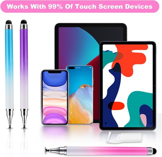 3 stuks styluspen voor touchscreen, dual-end hoge gevoeligheid siliconen gel stylus pen, 2-in-1 stylus pen, compatibel met smartphone tablets alle universeel (blauw + roze + paars) — afbeelding 5