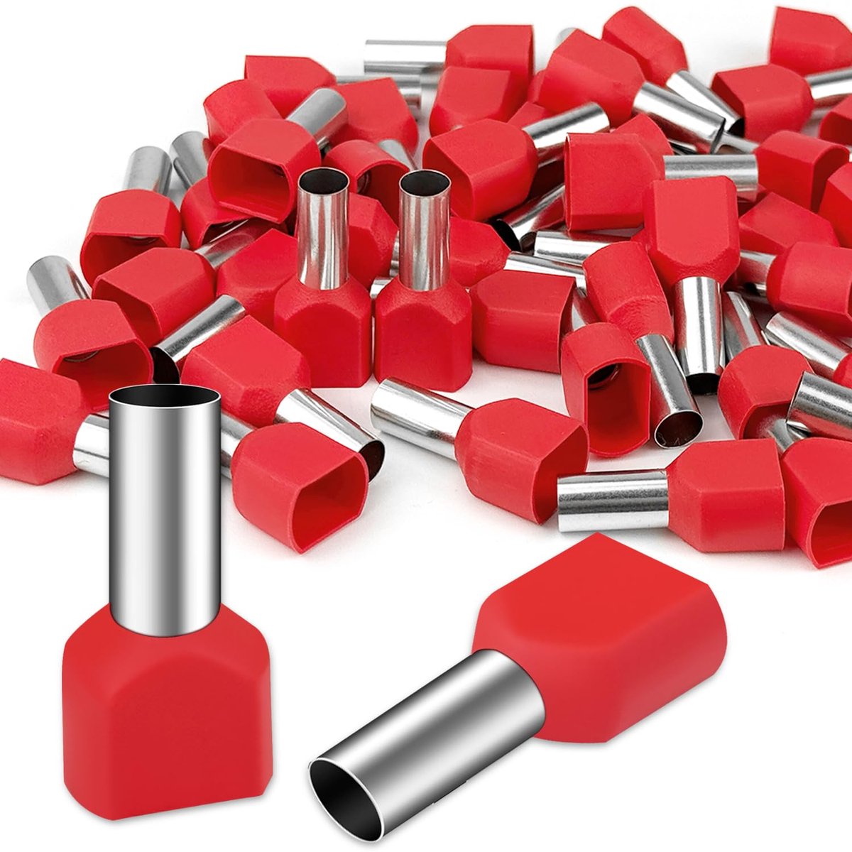 adereindhulzen, 10 mm², lang, 14 mm, adereindhulzen, gedeeltelijk geïsoleerd, pvc-kabelhulzen van vertind koper, 20 stuks