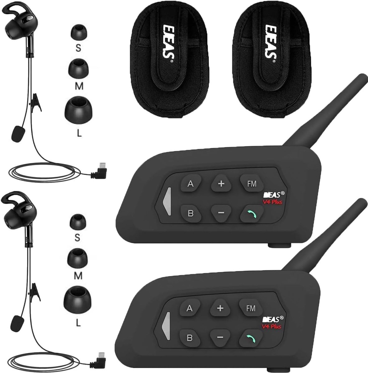 SnelShoppen - Referee Intercom Hoofdbesturing met Bluetooth 5.1 Speakers, 4-Weg Communicatiesysteem tot 1500 Meter, CVC Geluidsonderdrukking, FM Radio