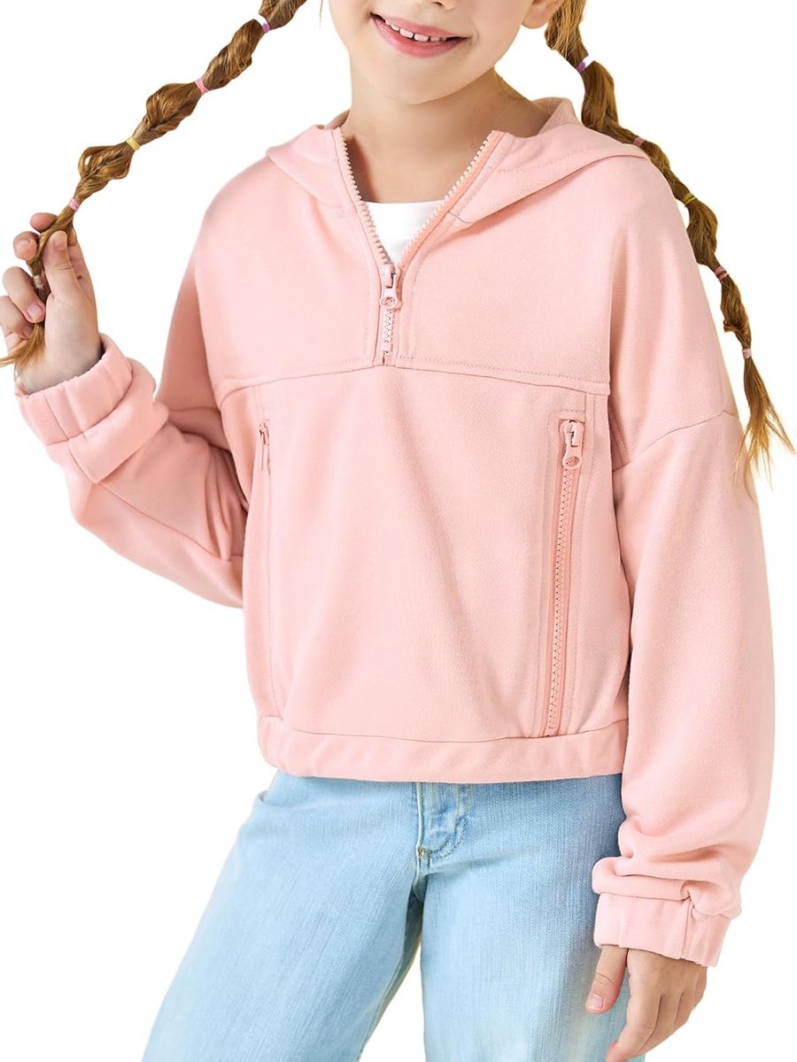 Half Zip Up Hoody's Kinderen Mode Losse Hooded Sweatshirts met Zakken 3-14 jaar