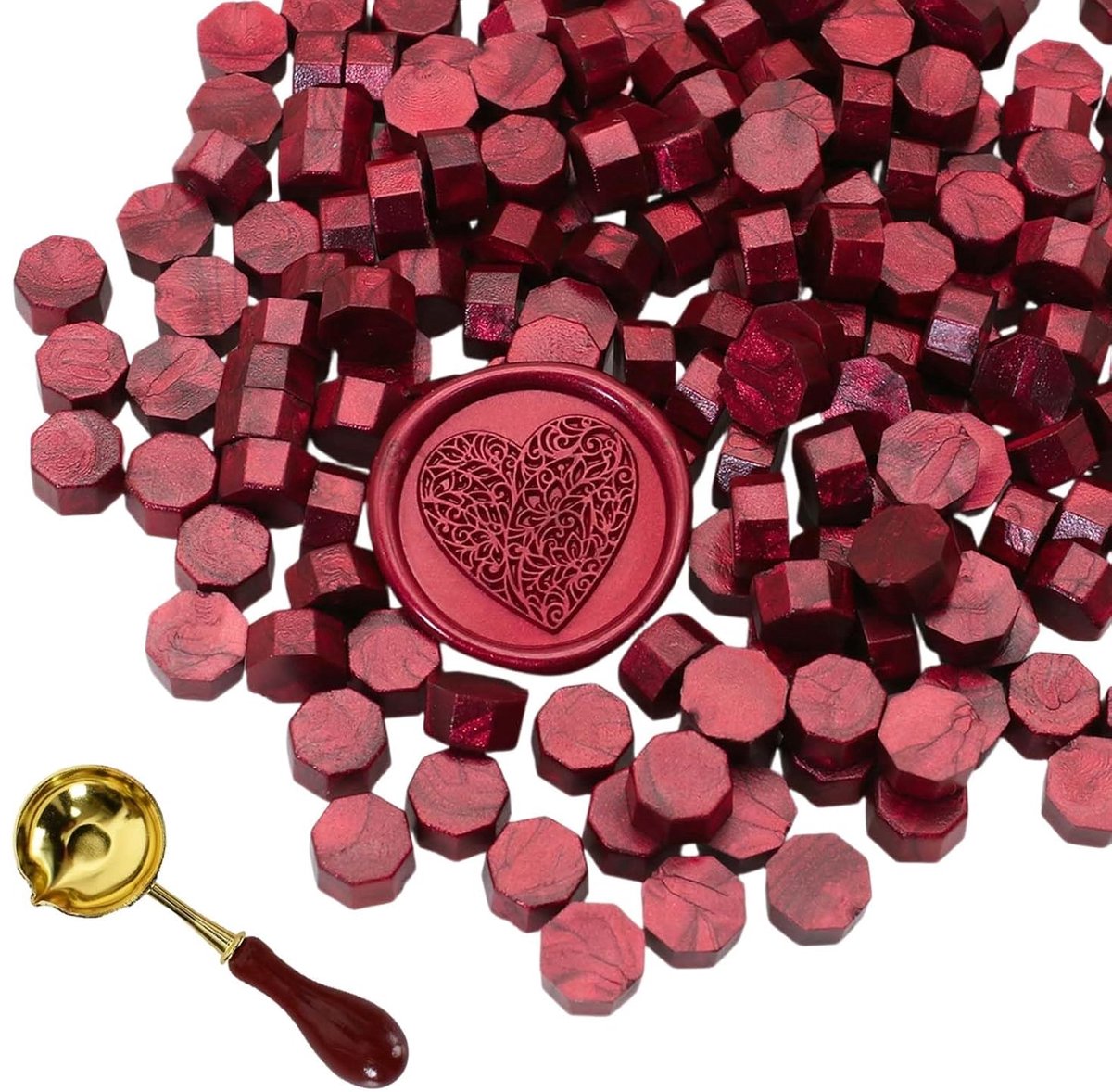 300 wasparels voor achthoekige stempels met smeltlepel, verzegelingsset voor stempelkussens, brieven, uitnodigingen, kaarten, enveloppen, cadeauverpakking, bruiloft, knutselen (rood)