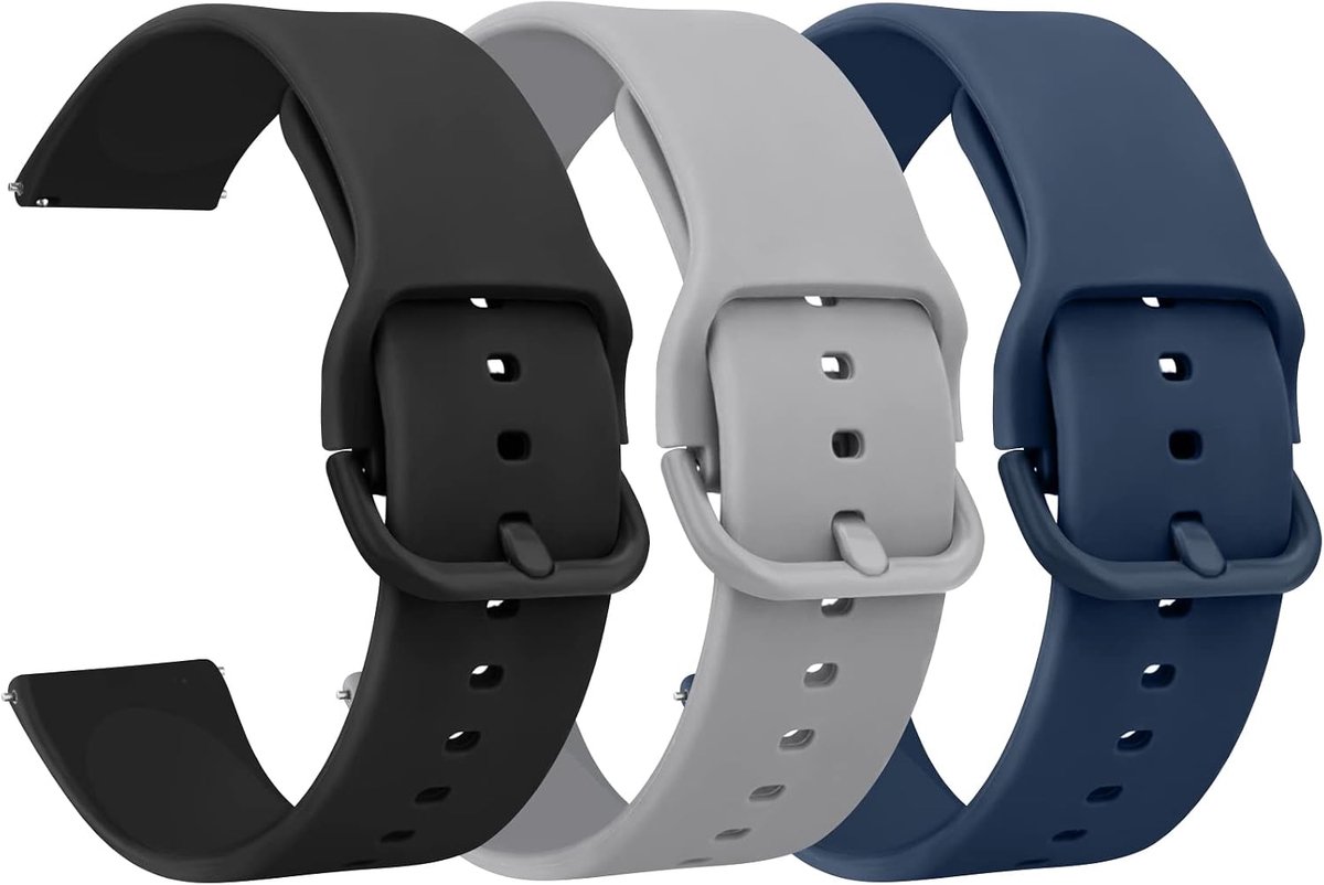 3 stuks horlogebandjes van siliconen, 22 mm, snelle vervanging, voor dames en heren, 20 mm, 22 mm (22 mm, zwart/marineblauw/grijs)