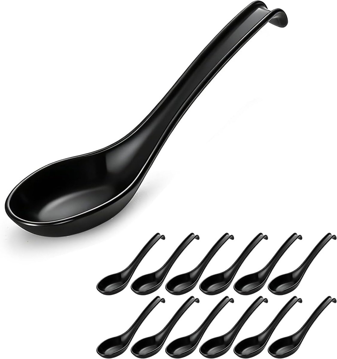 Aziatische soeplepels, 12 stuks, plastic soeplepels voor Soba, Pho, pasta, Japanse Ramen, Chinese en Vietnamese Wonton, Koreaanse stijl, grote lepel met lang handvat
