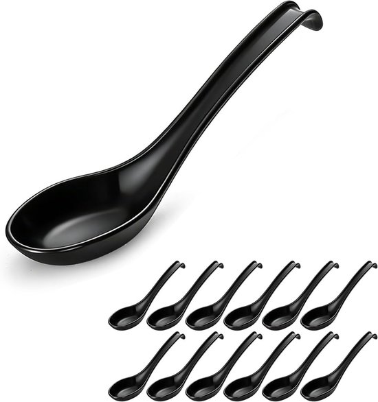 Aziatische soeplepels, 12 stuks, plastic soeplepels voor Soba, Pho, pasta, Japanse Ramen, Chinese en Vietnamese Wonton, Koreaanse stijl, grote lepel met lang handvat