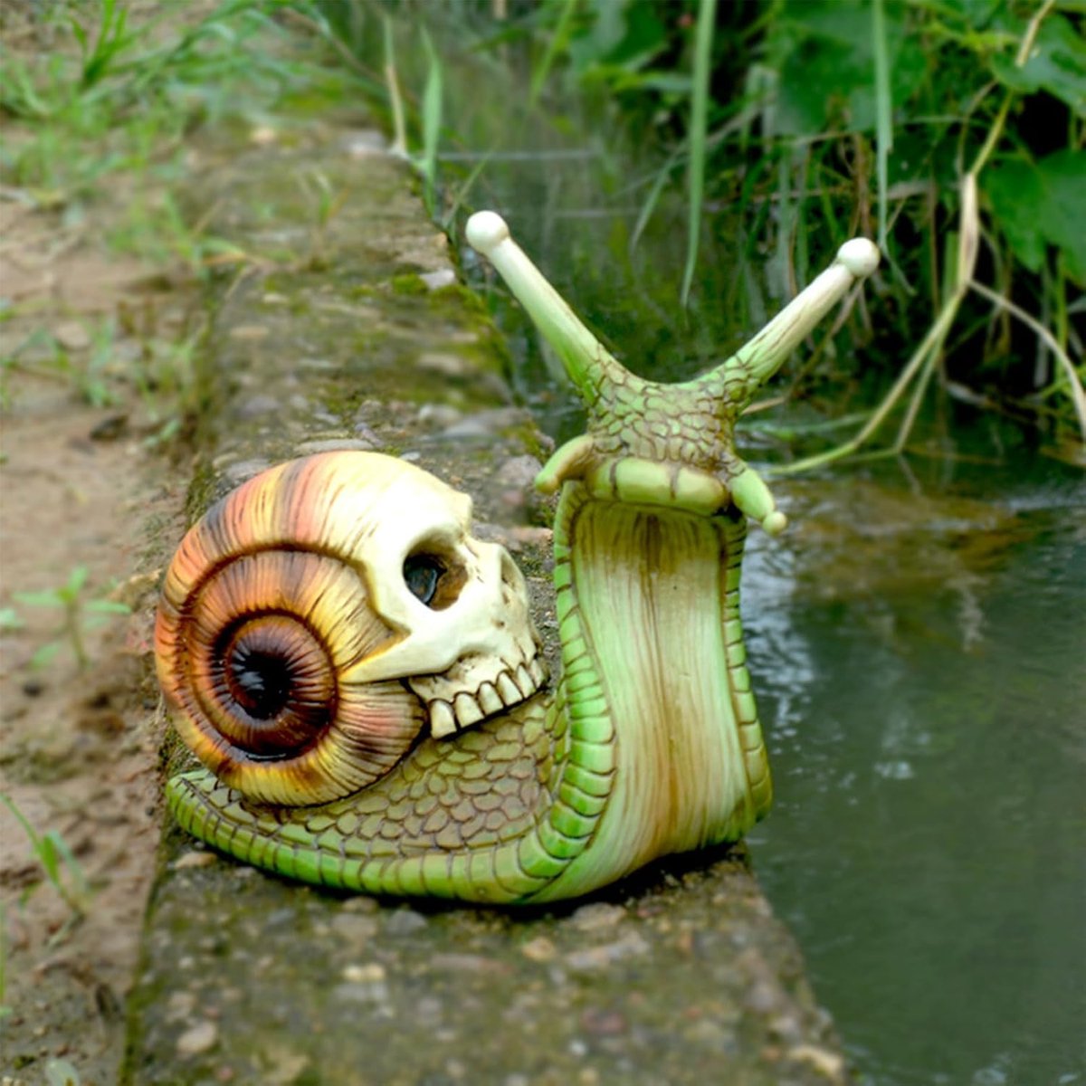 SnelShoppen - Halloween Skull Slak Sculptuur Beeldje, Skelet Decoratie Slak Figurine, Handgemaakte Tuinfiguren, Heksenfeest Ornamenten voor Tuin en Pa