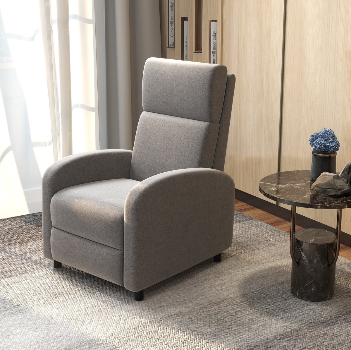 COVREO Relaxfauteuil 64x86x102 cm grijs, stof met handmatige voetsteun